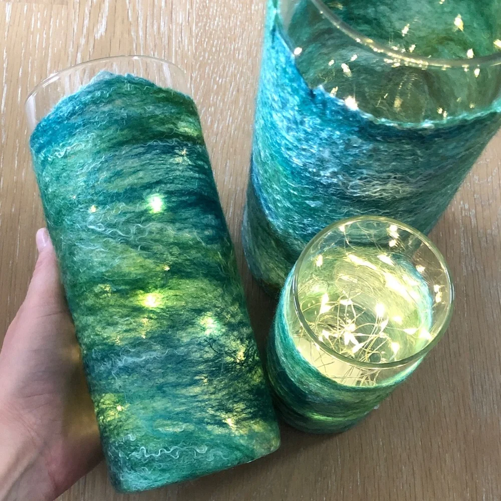 Set of Three Hand Felted Hurricane Lamps